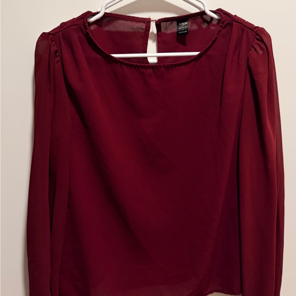 Burgundy Long-Sleeve Blouse